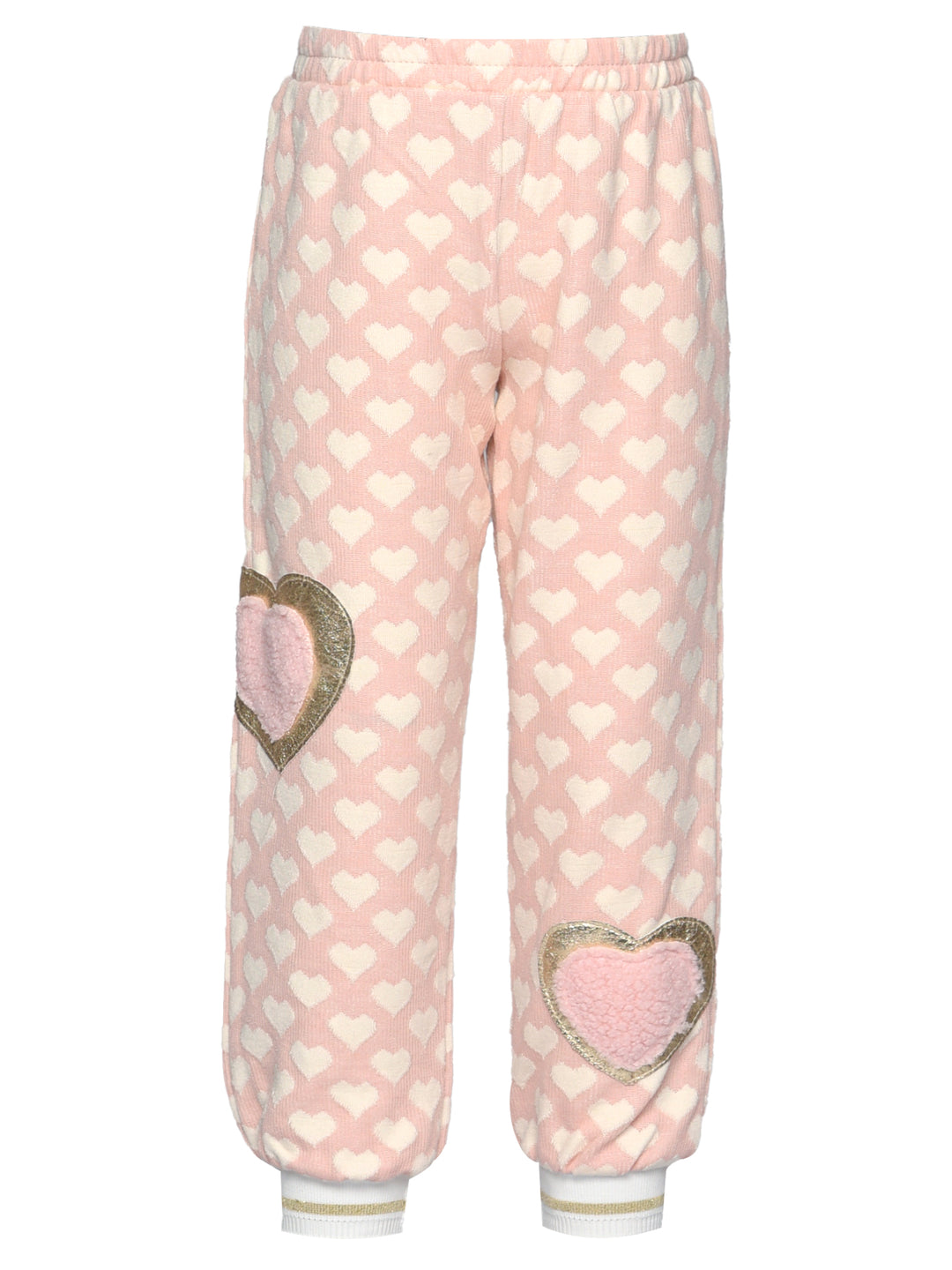 JOGGERS W/ FAUX LEATHER AND FAUX FUR HEART TRIM