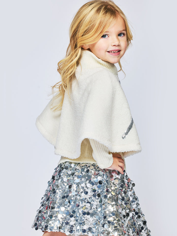 SHERPA PONCHO W/ SEQUIN BOW DETAIL