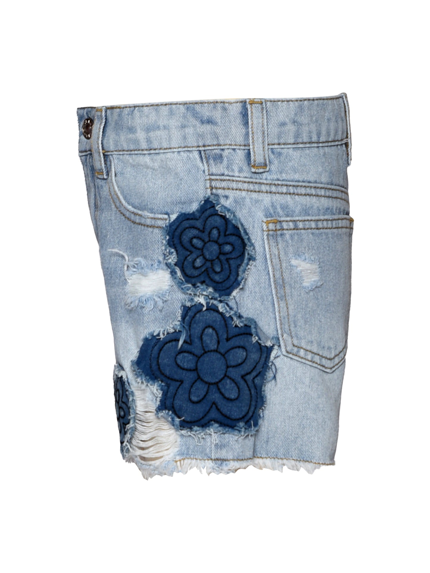 DENIM SHORTS W/ FLOWER PATCH DETAIL