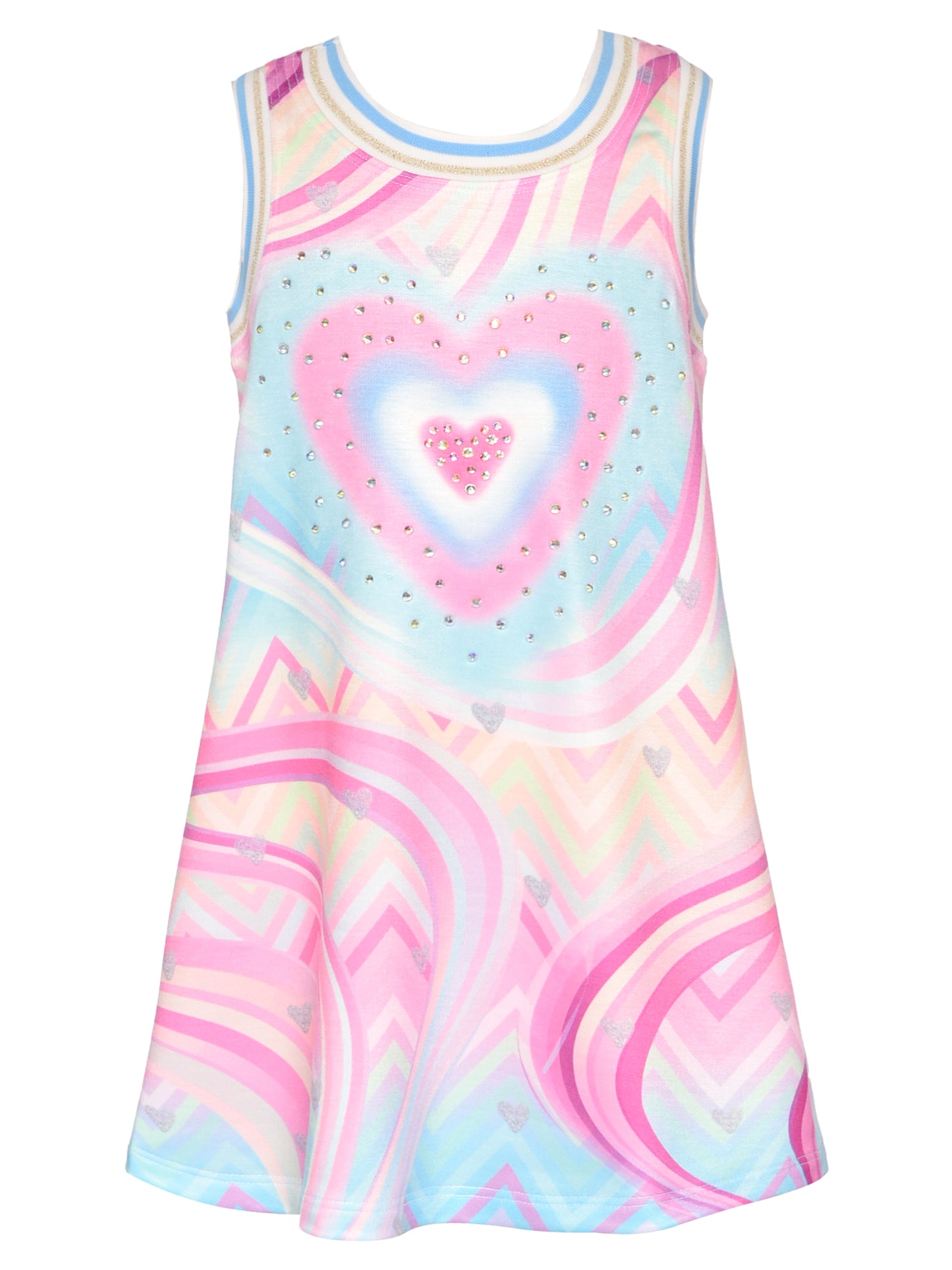 A-LINE HEART PRINT DRESS W/ RHINESTONES