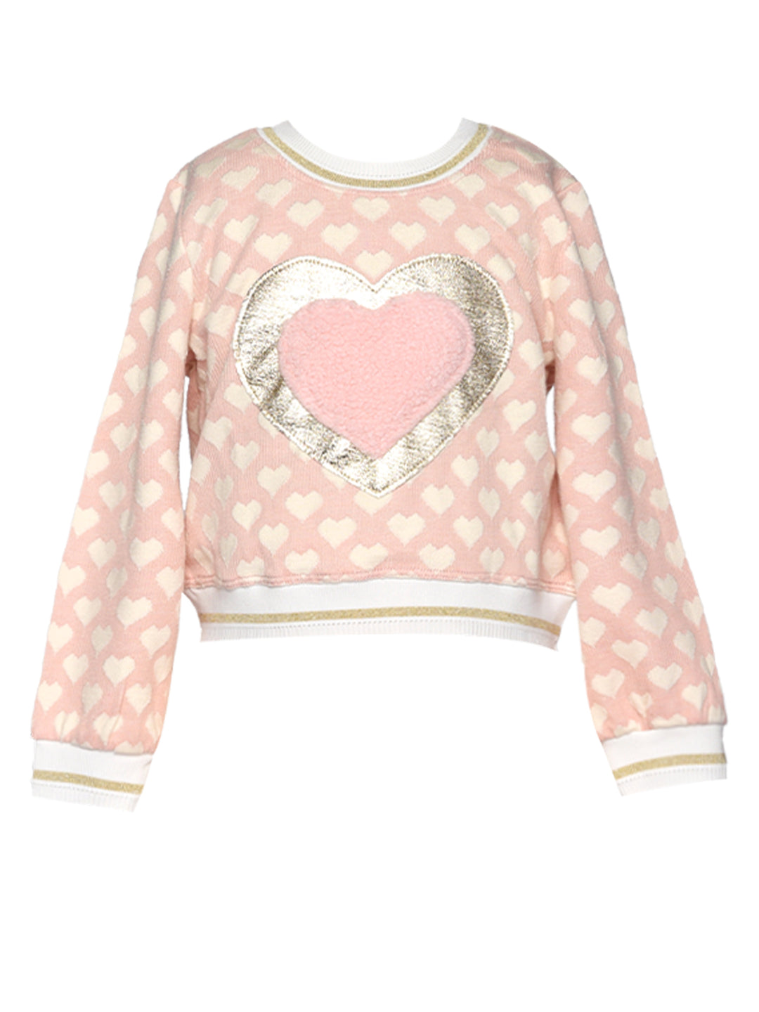 L/S TOP W/ FAUX LEATHER AND FAUX FUR HEART TRIM