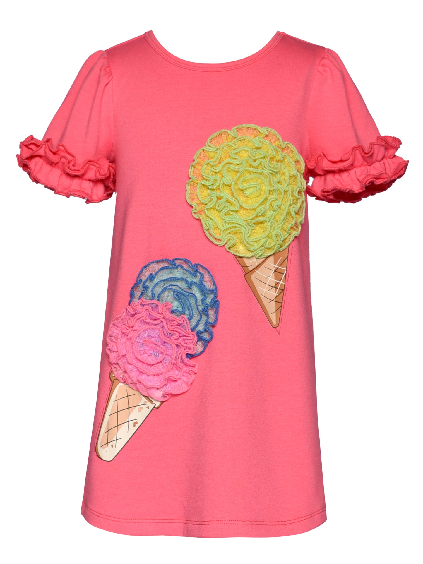 RUFFLE SLEEVE A-LINE DRESS W/ 3D ICE CREAM DETAIL