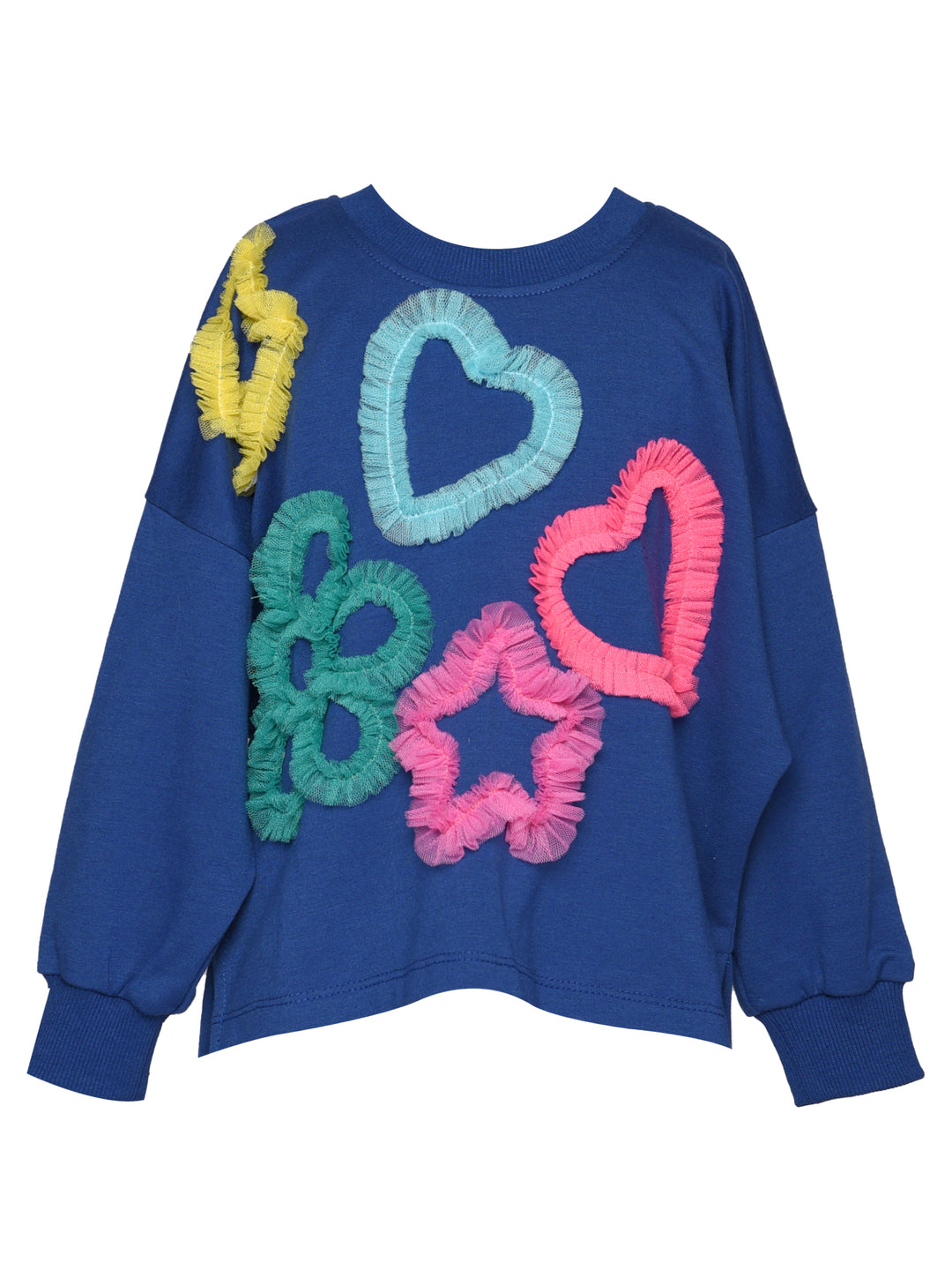 L/S TOP W/ MESH HEART, STAR, FLOWER DETAILS