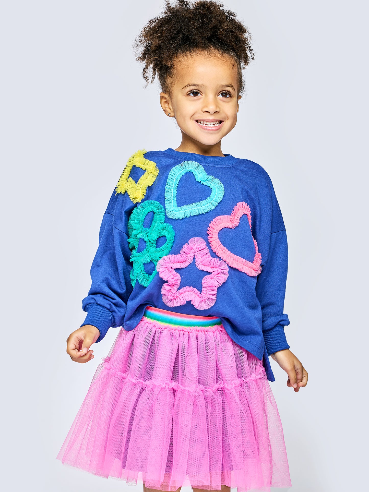 L/S TOP W/ MESH HEART, STAR, FLOWER DETAILS