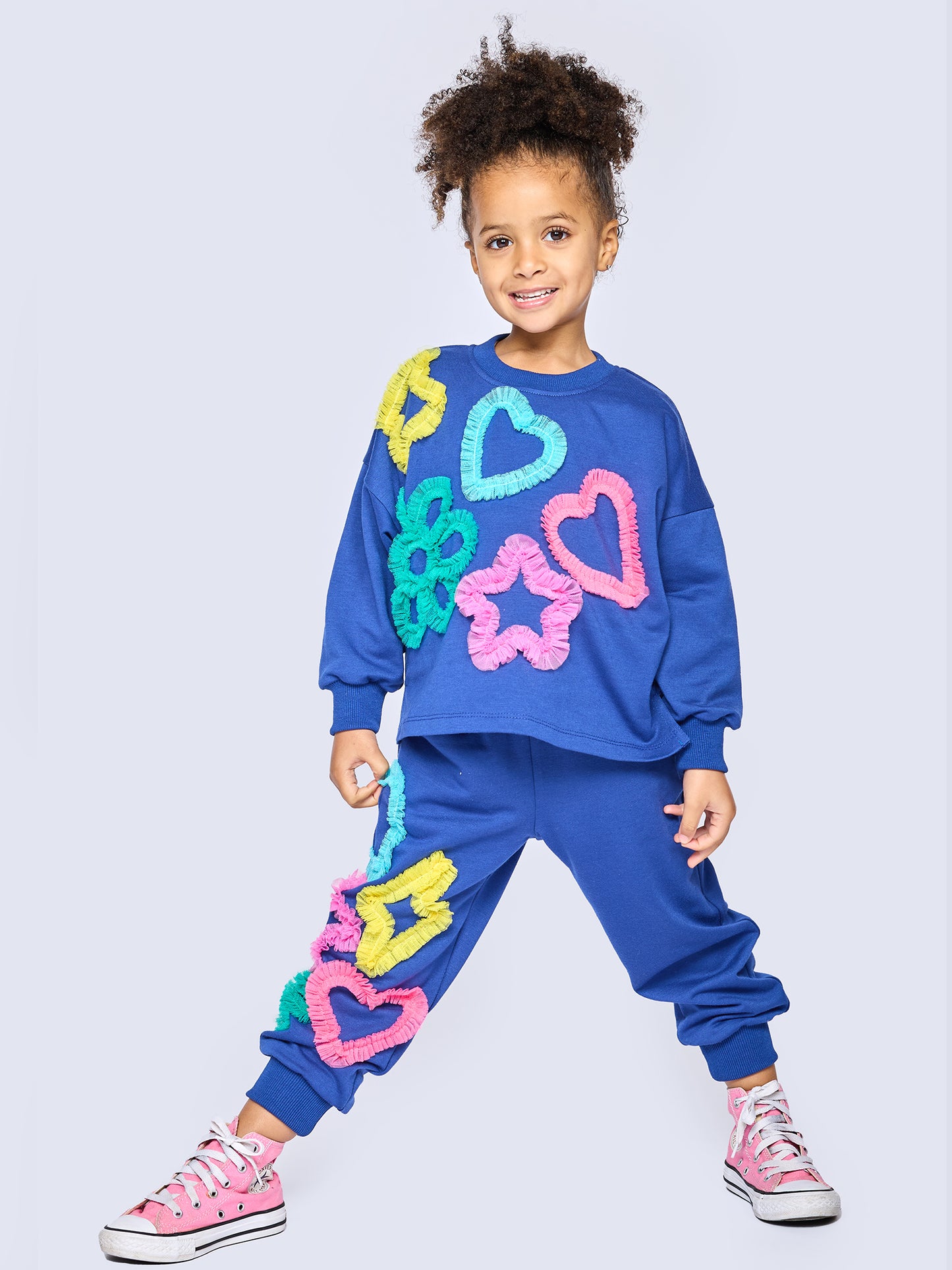 L/S TOP W/ MESH HEART, STAR, FLOWER DETAILS