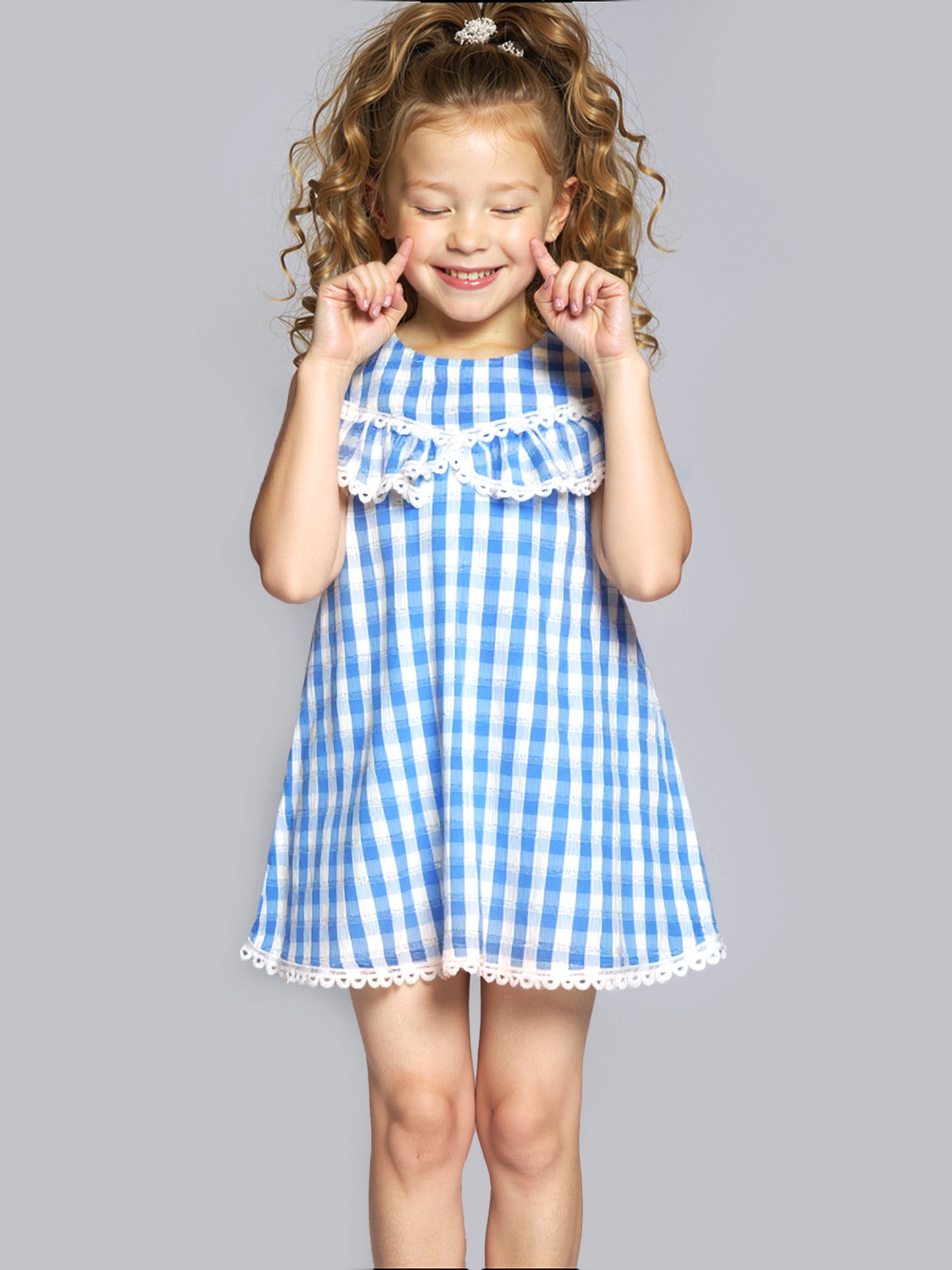 COLD SHOULDER RUFFLE GINGHAM DRESS