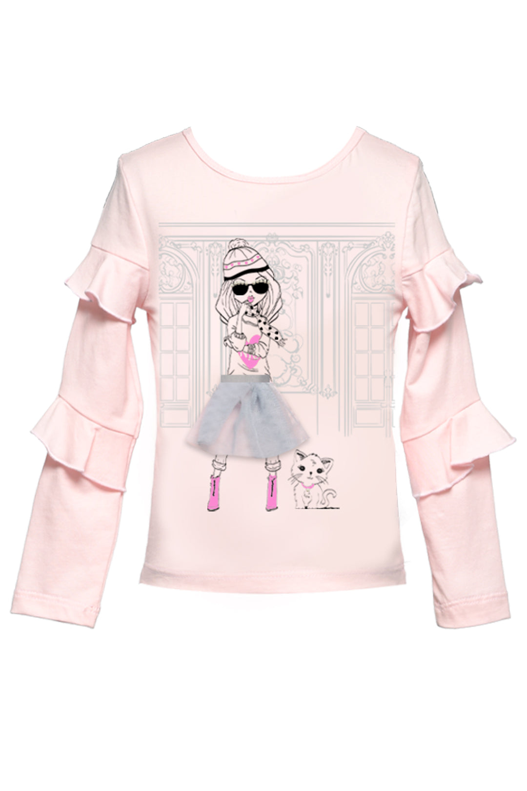 TOP WITH GIRL, TULLE SKIRT AND CAT