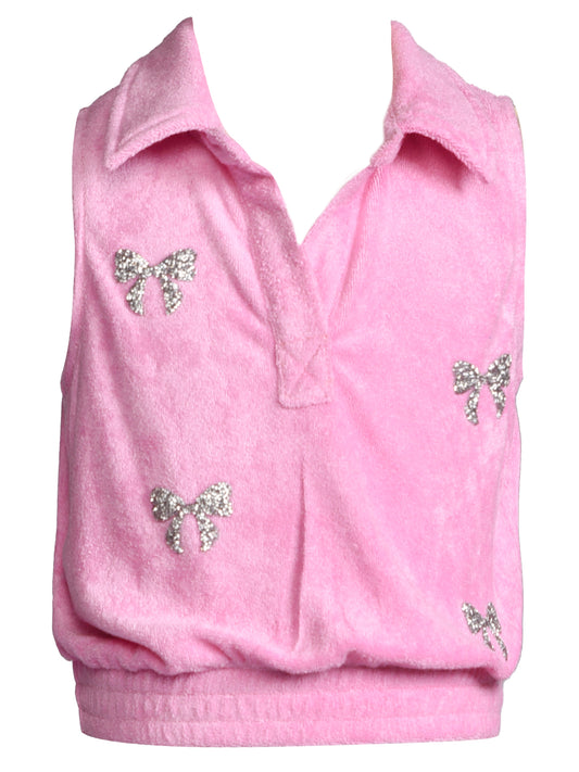 TOP WITH COLLAR AND SPARKLE BOW TRIM DETAIL