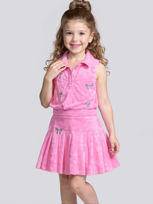 DROP WAIST PLEATED SKIRT W/ SPARLKE BOW TRIM