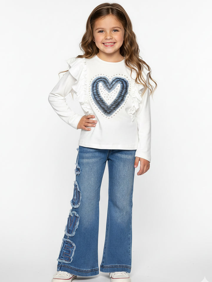FLARED PANTS WITH LOVE PATCH DETAIL