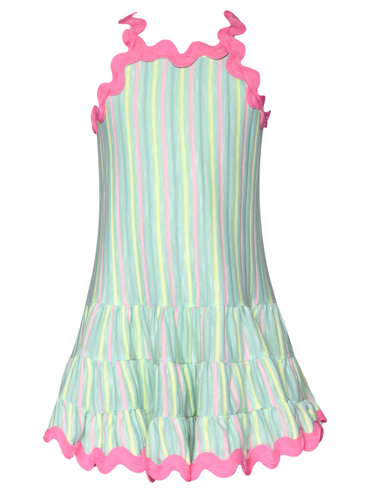 STRIPE DRESS W/ RIC RAC TRIM