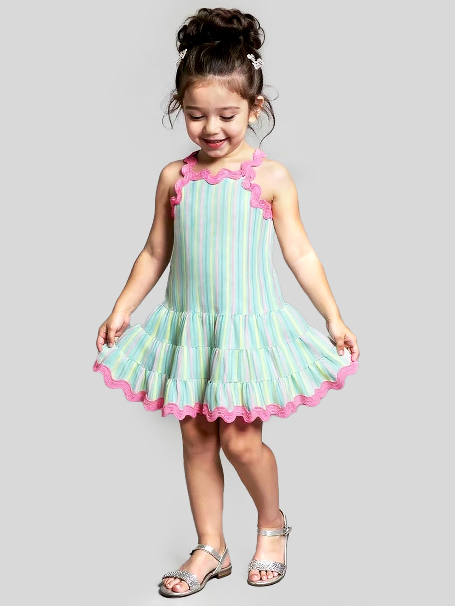 STRIPE DRESS W/ RIC RAC TRIM