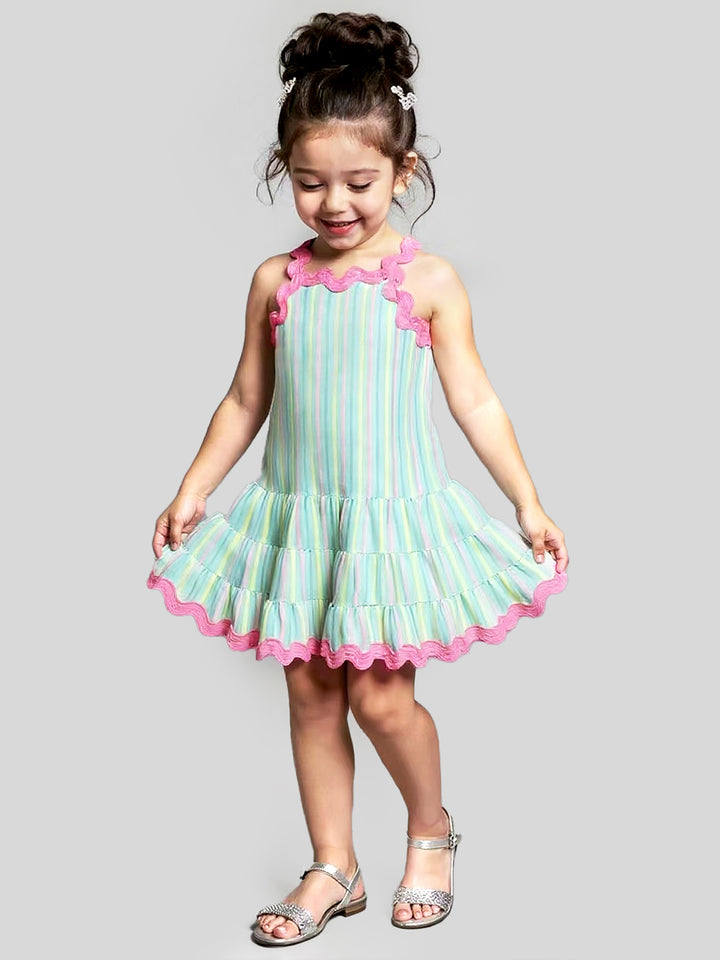 STRIPE DRESS W/ RIC RAC TRIM