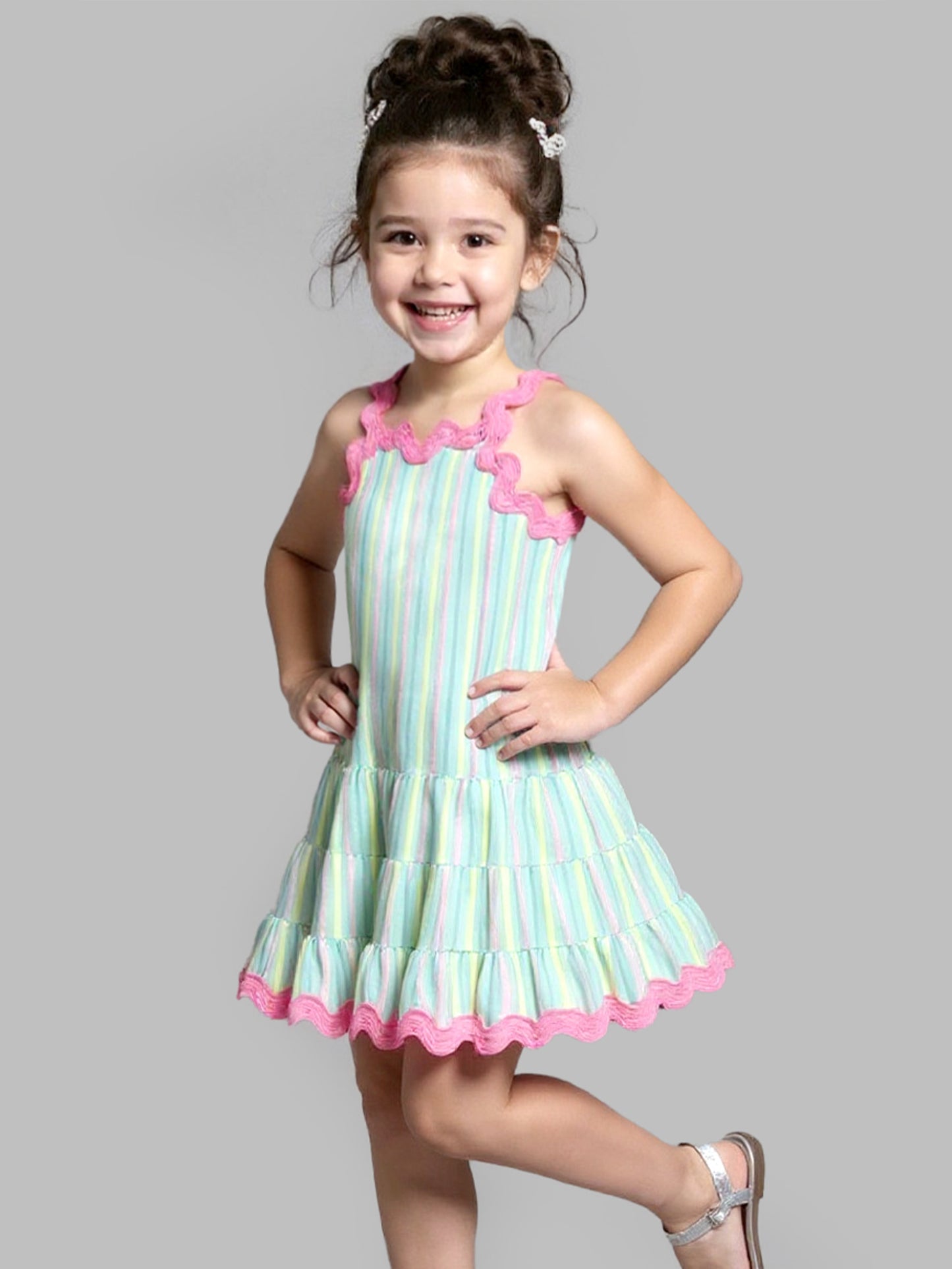 STRIPE DRESS W/ RIC RAC TRIM