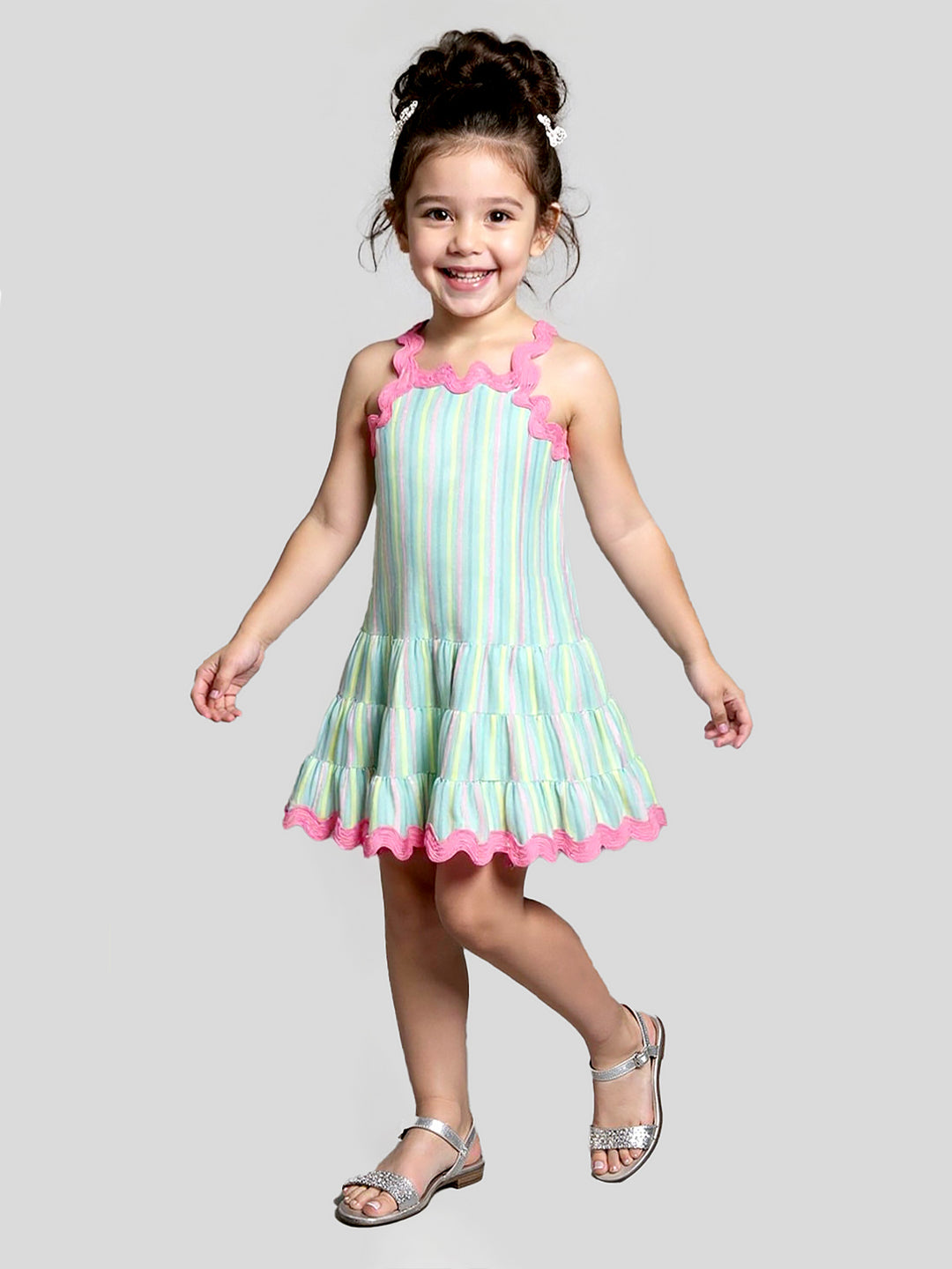 STRIPE DRESS W/ RIC RAC TRIM