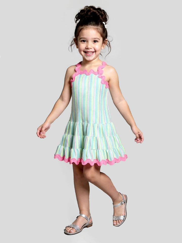 STRIPE DRESS W/ RIC RAC TRIM