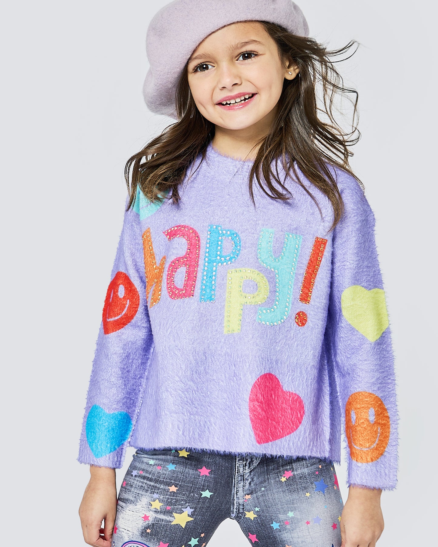 HAPPY PRINT SWEATER TOP