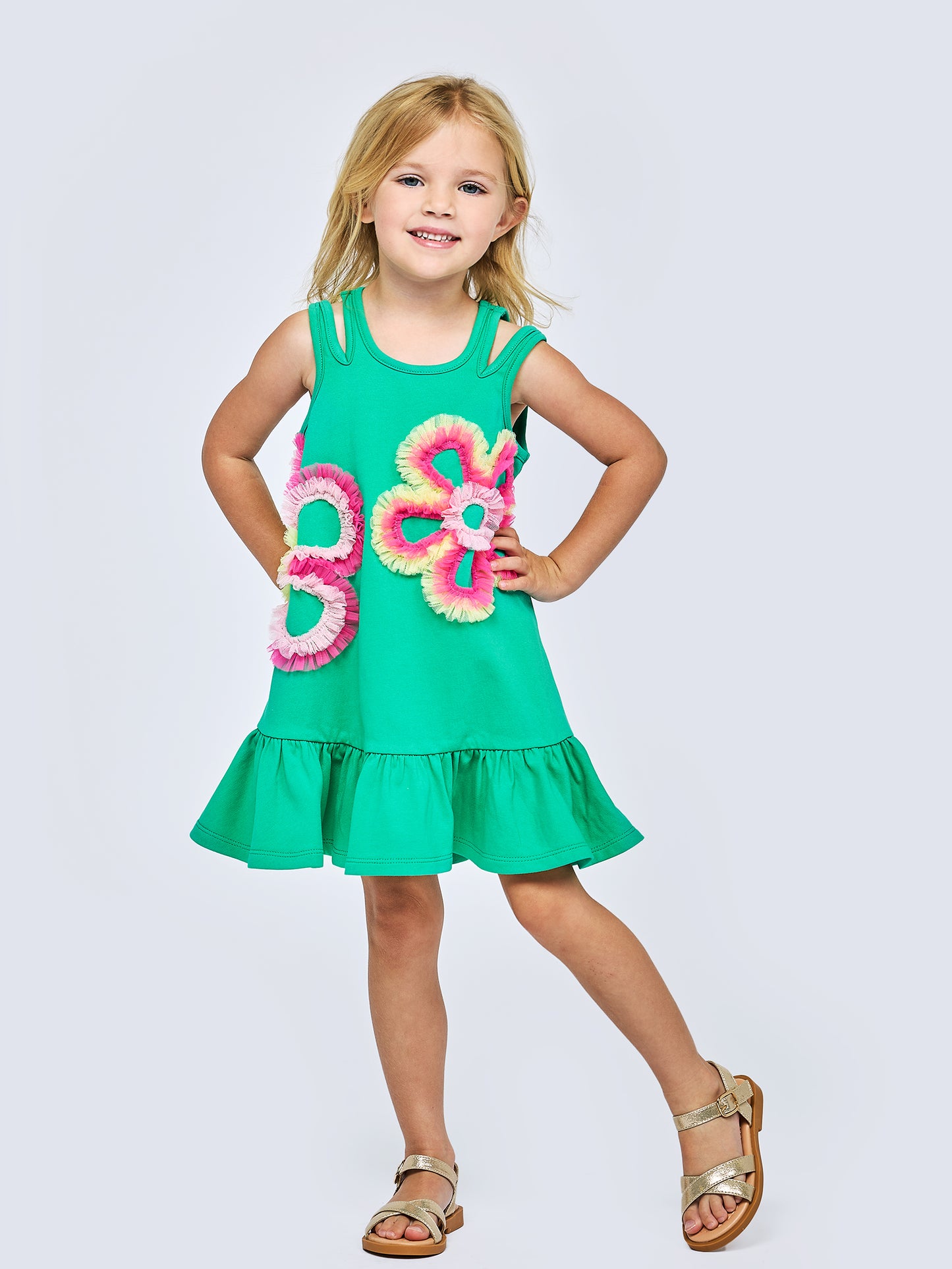 DRESS W/ MESH FLOWER DETAIL
