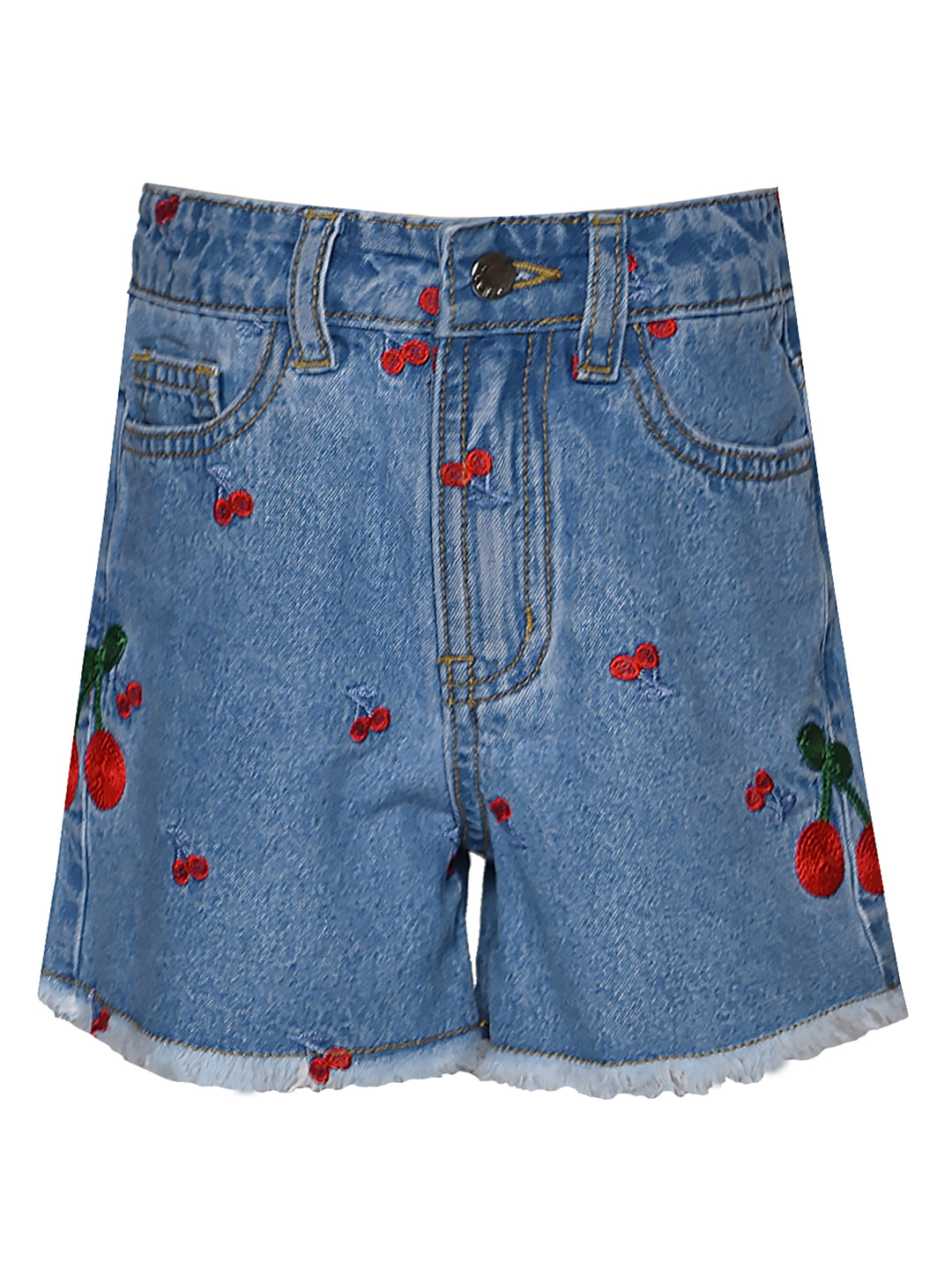 CHERRY EMBROIDERED DENIM SHORTS