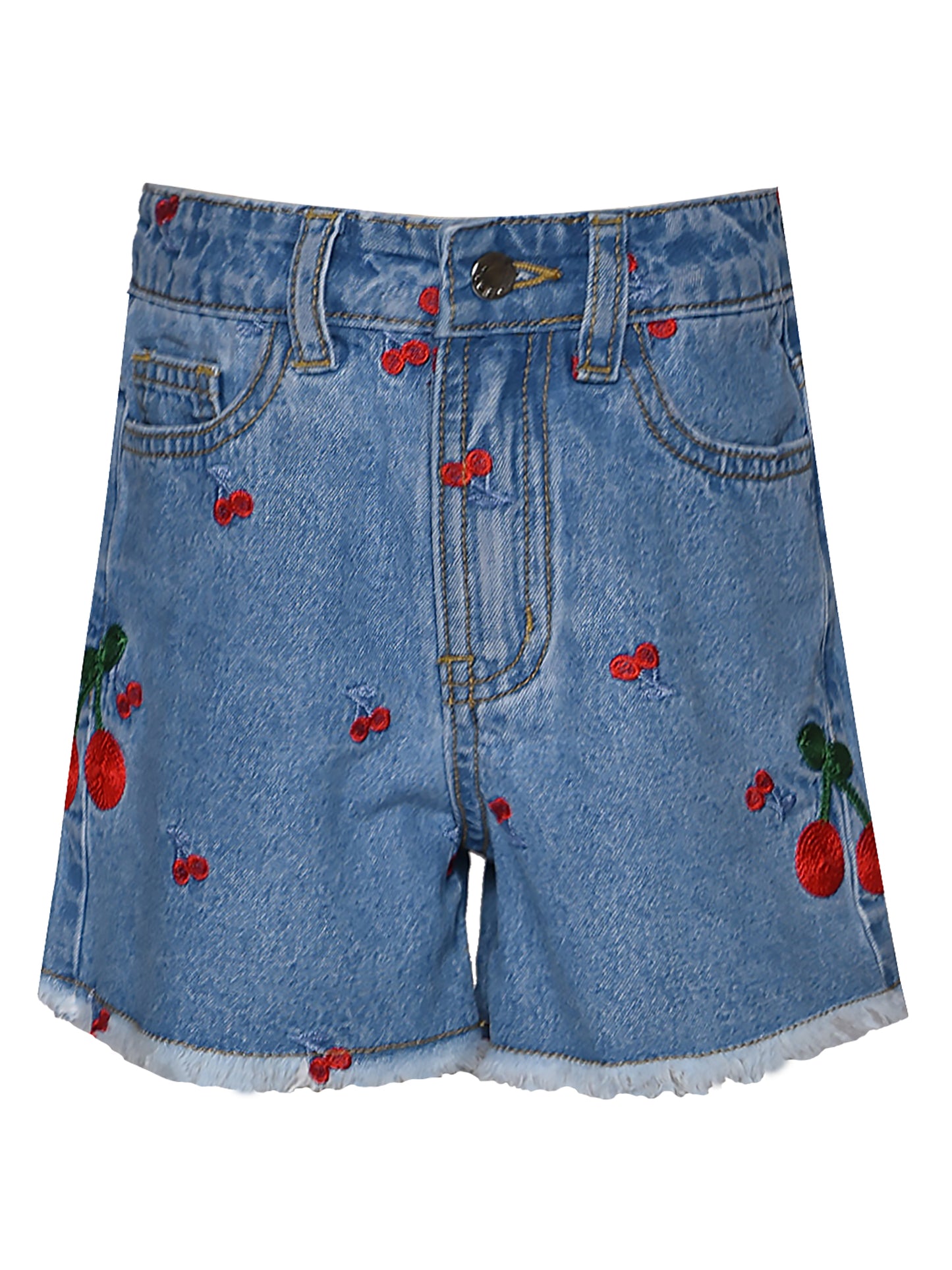 CHERRY EMBROIDERED DENIM SHORTS