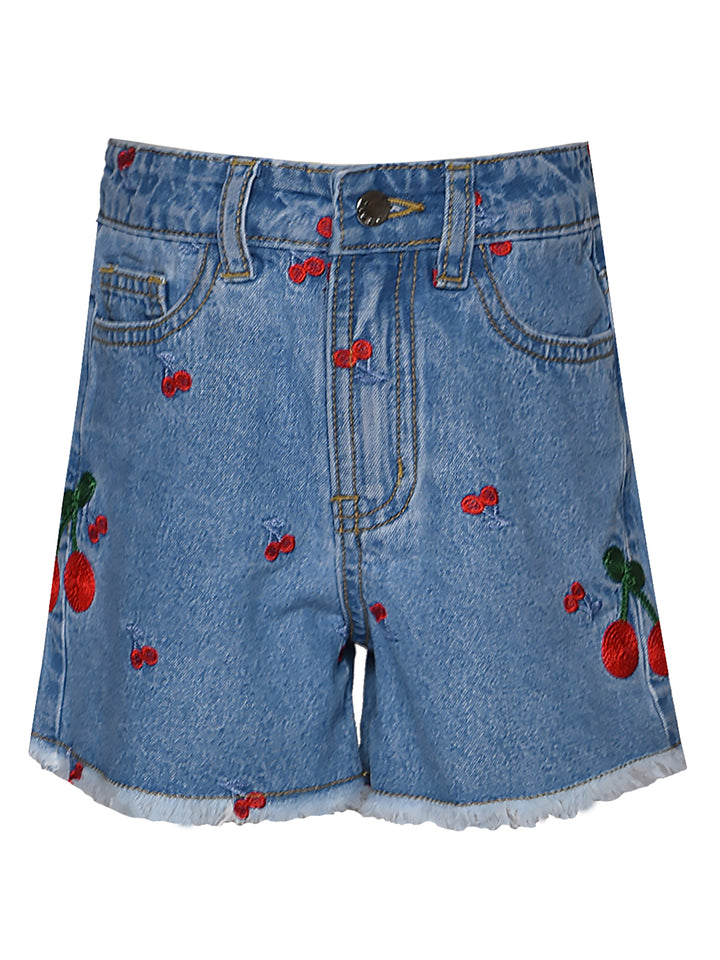 CHERRY EMBROIDERED DENIM SHORTS