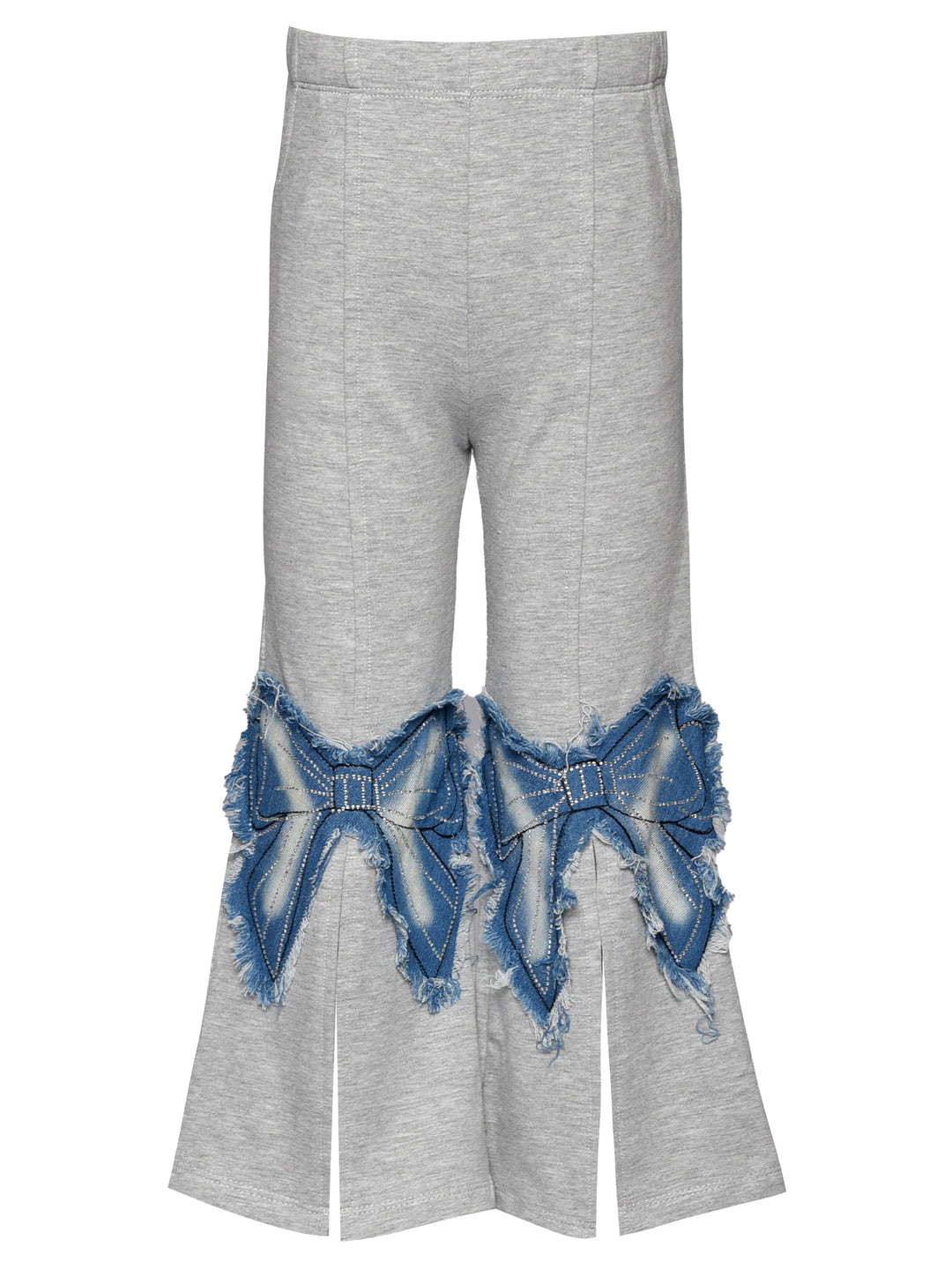 FLARED PANTS WITH DENIM BOW PATCH DETAIL