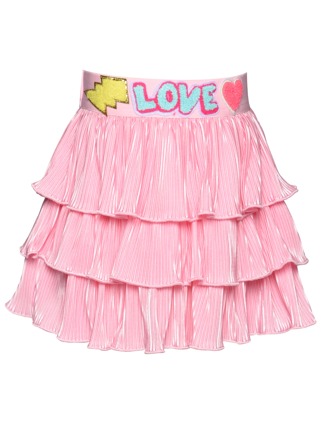 3 TIER MINI PLEATED SKIRT WITH LOVE SEQUIN TRIM DETAIL AT WAIST