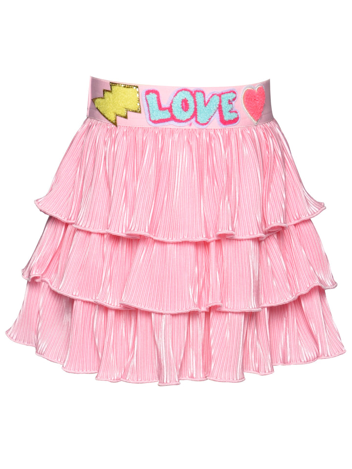 3 TIER MINI PLEATED SKIRT WITH LOVE SEQUIN TRIM DETAIL AT WAIST