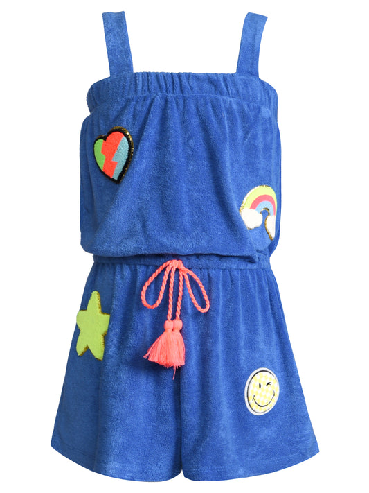 ROMPER W/ PATCH TRIMS AND FAUX TIE