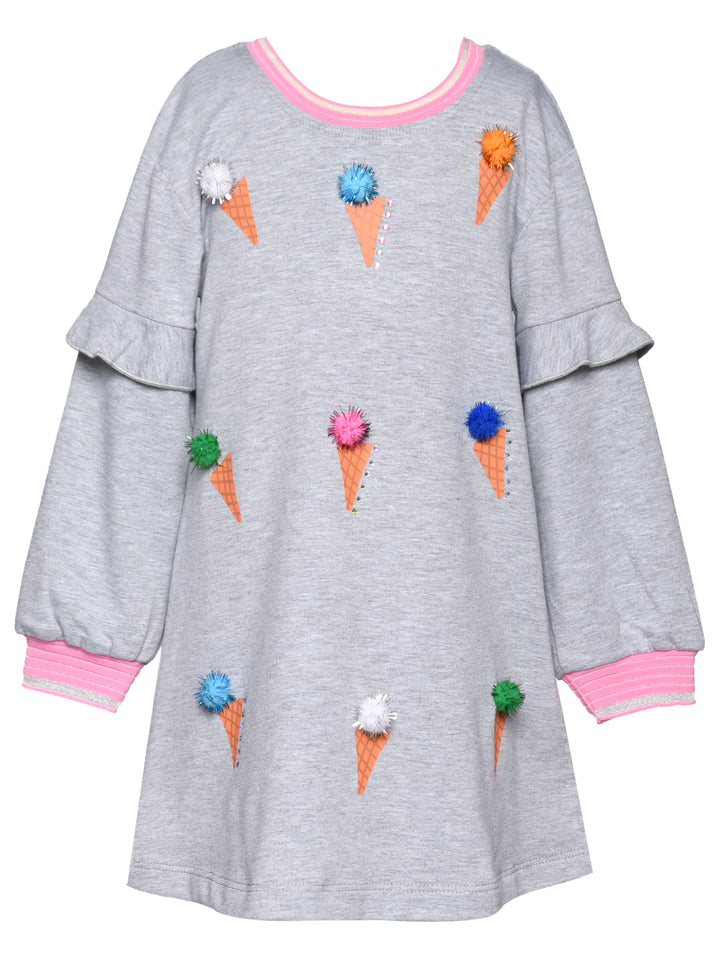 DRESS WITH ICE CREAM PRINT AND POMPOM DETAIL
