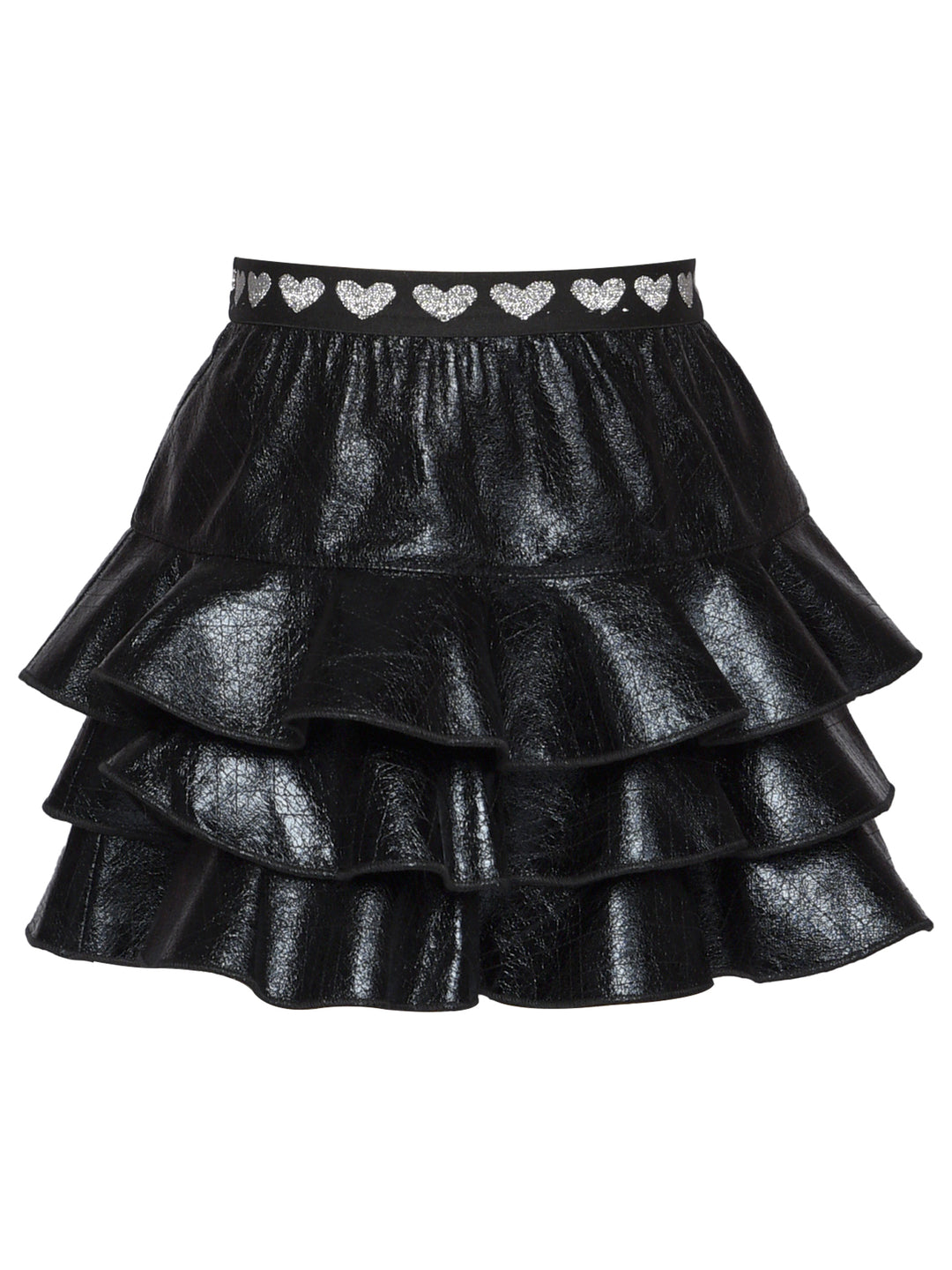 FAUX LEATHER RUFFLE TIERED SKIRT