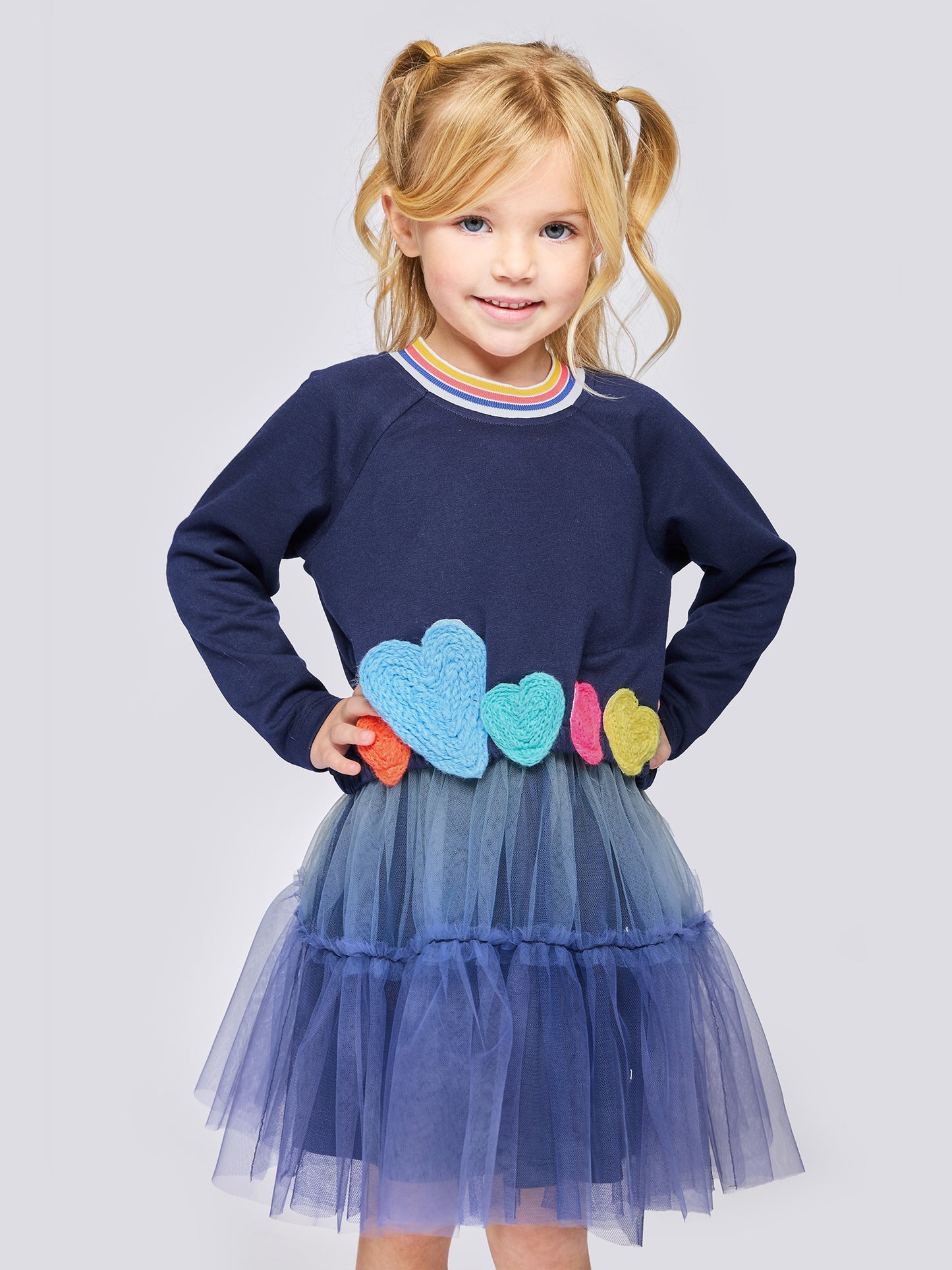 TWOFER DRESS WITH HEART TRIM AND OMBRE TUTU MESH
