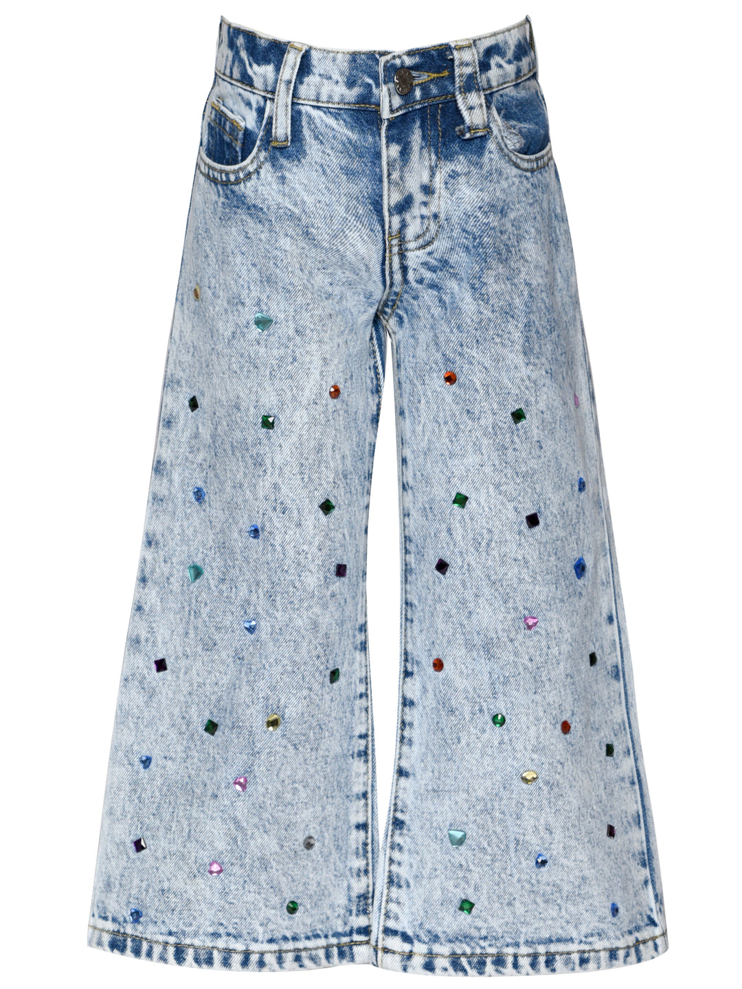 ACID WASH DENIM PANTS W/ RHINESTONES
