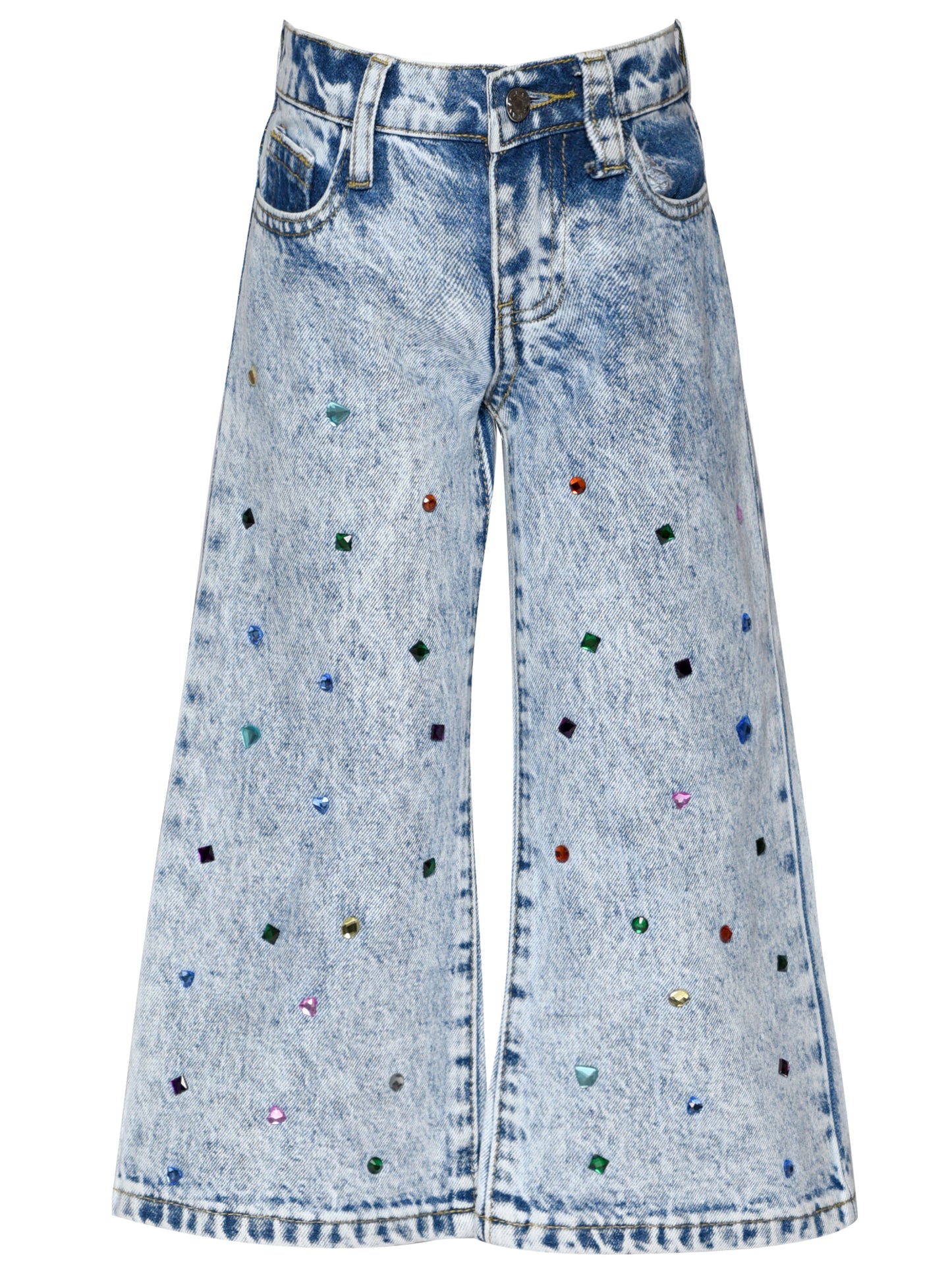 ACID WASH DENIM PANTS W/ RHINESTONES