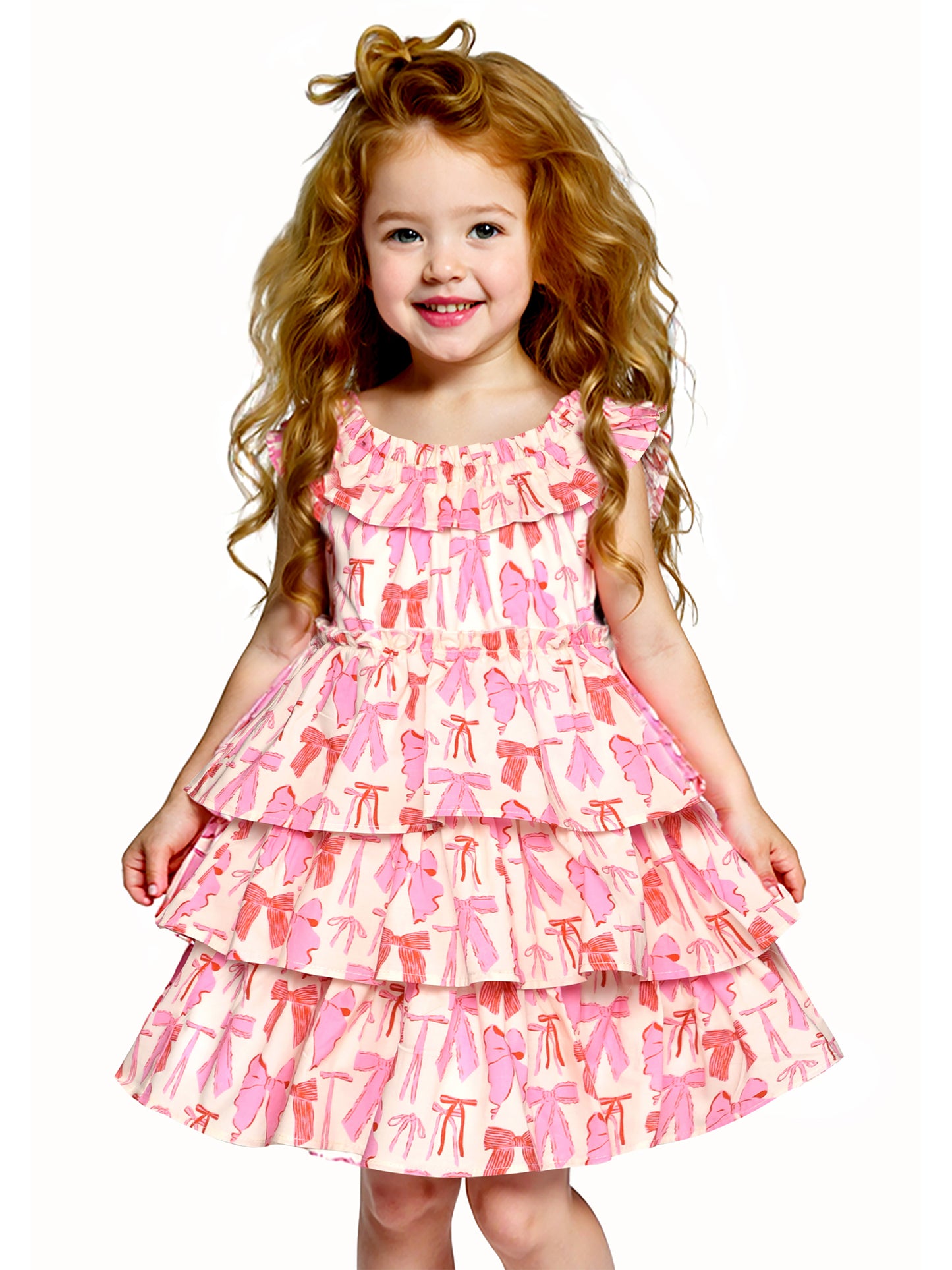 BOW PRINT TIERED DRESS