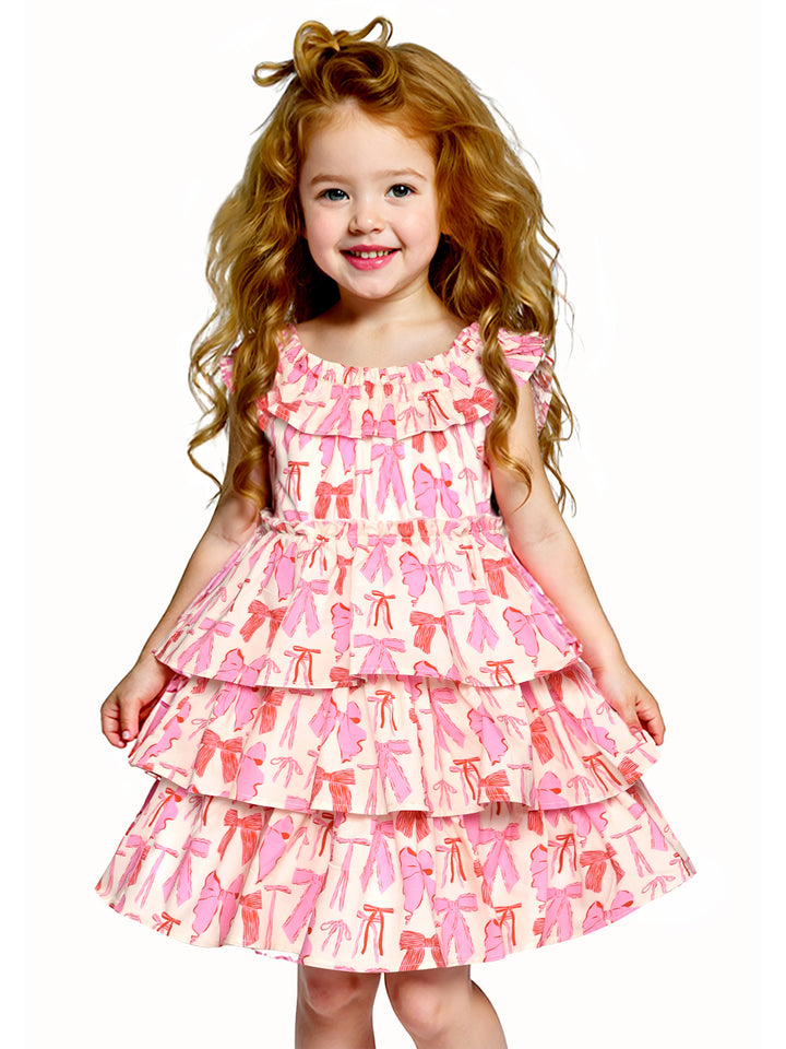 BOW PRINT TIERED DRESS