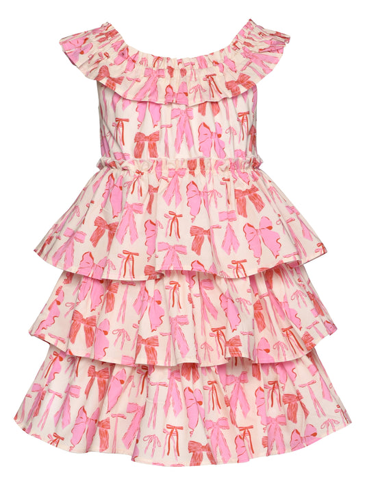 BOW PRINT TIERED DRESS