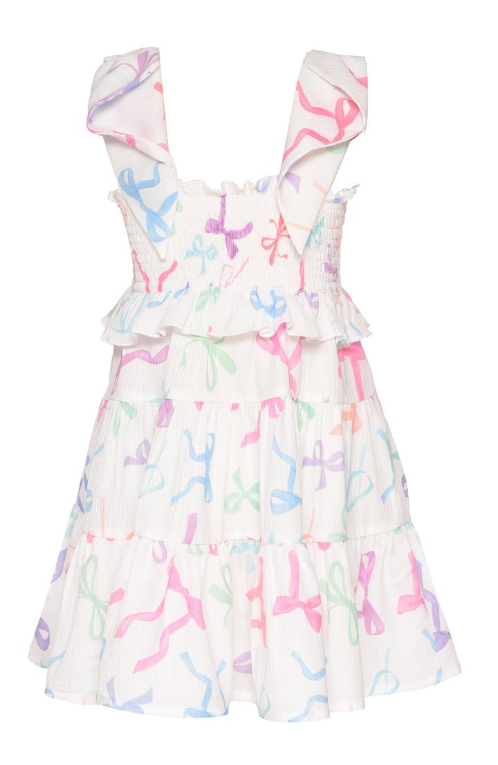 BOW PRINT DRESS W/ BOW DETAIL AT STRAPS