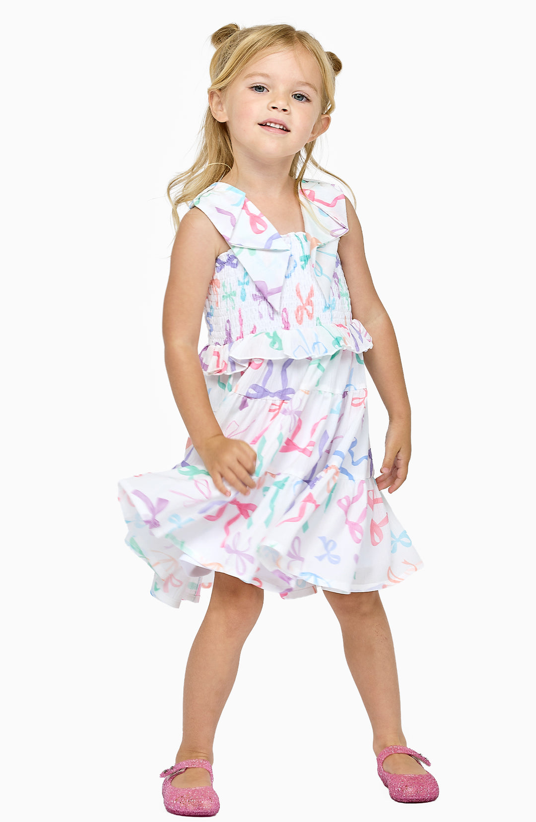 BOW PRINT DRESS W/ BOW DETAIL AT STRAPS