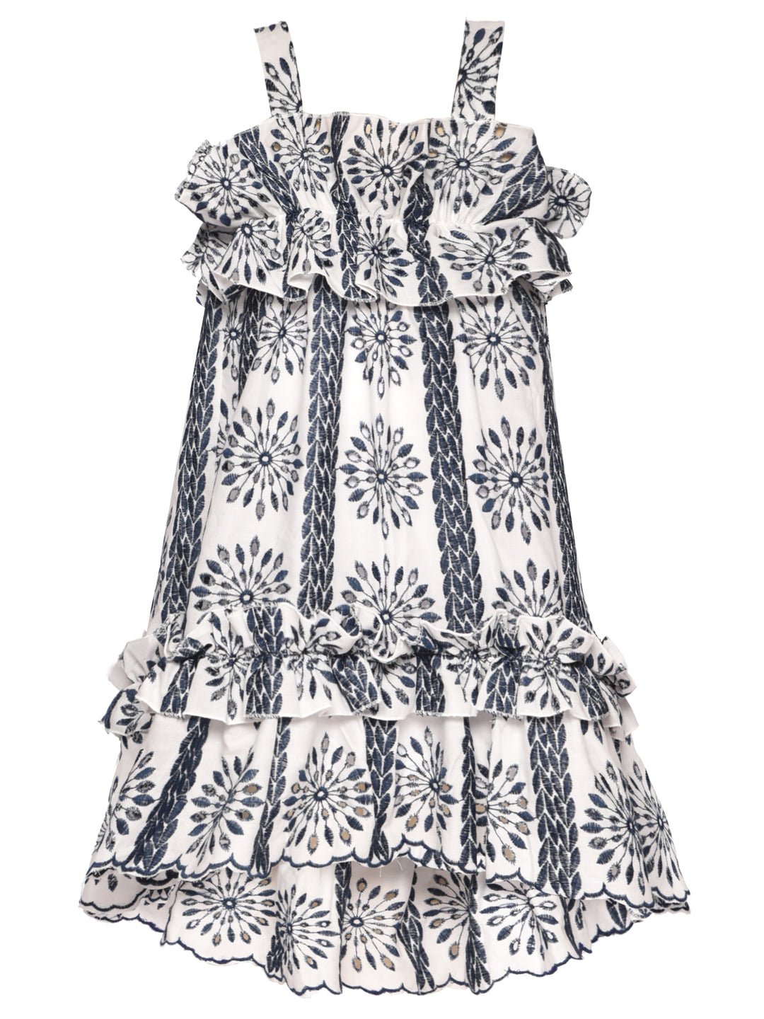 EYELET EMPIRE RUFFLE DRESS
