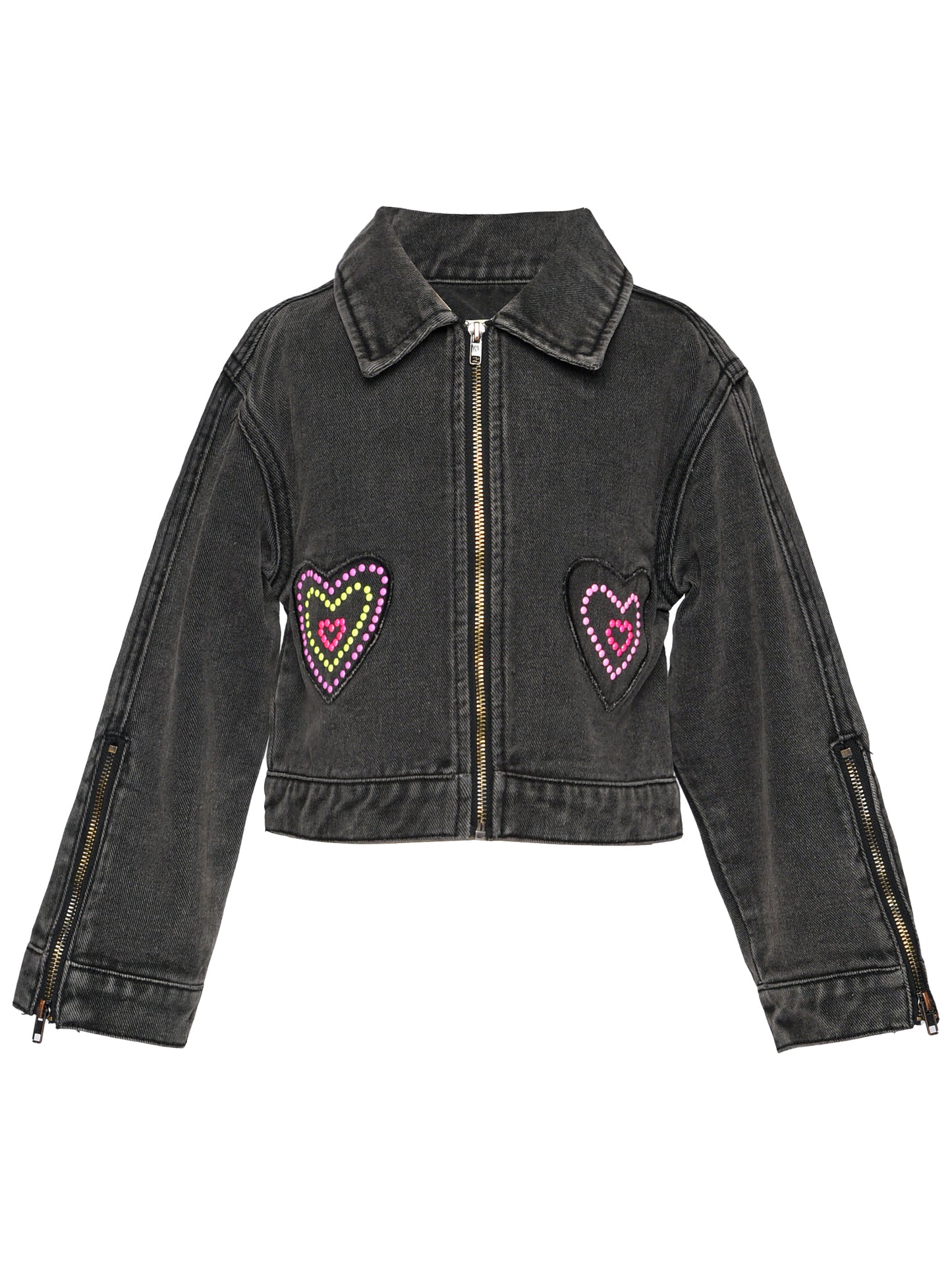 DENIM JACKET WITH HEART HOTFIX DETAIL