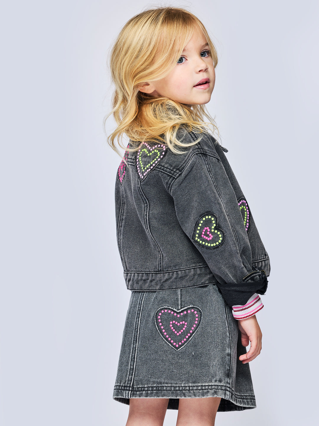 DENIM JACKET WITH HEART HOTFIX DETAIL