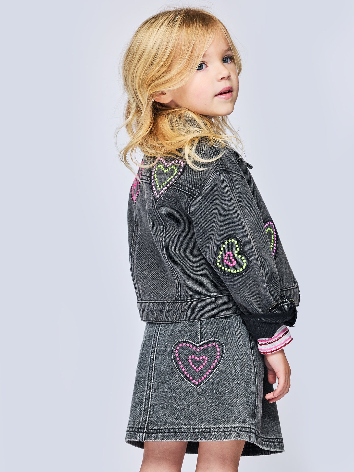 DENIM JACKET WITH HEART HOTFIX DETAIL