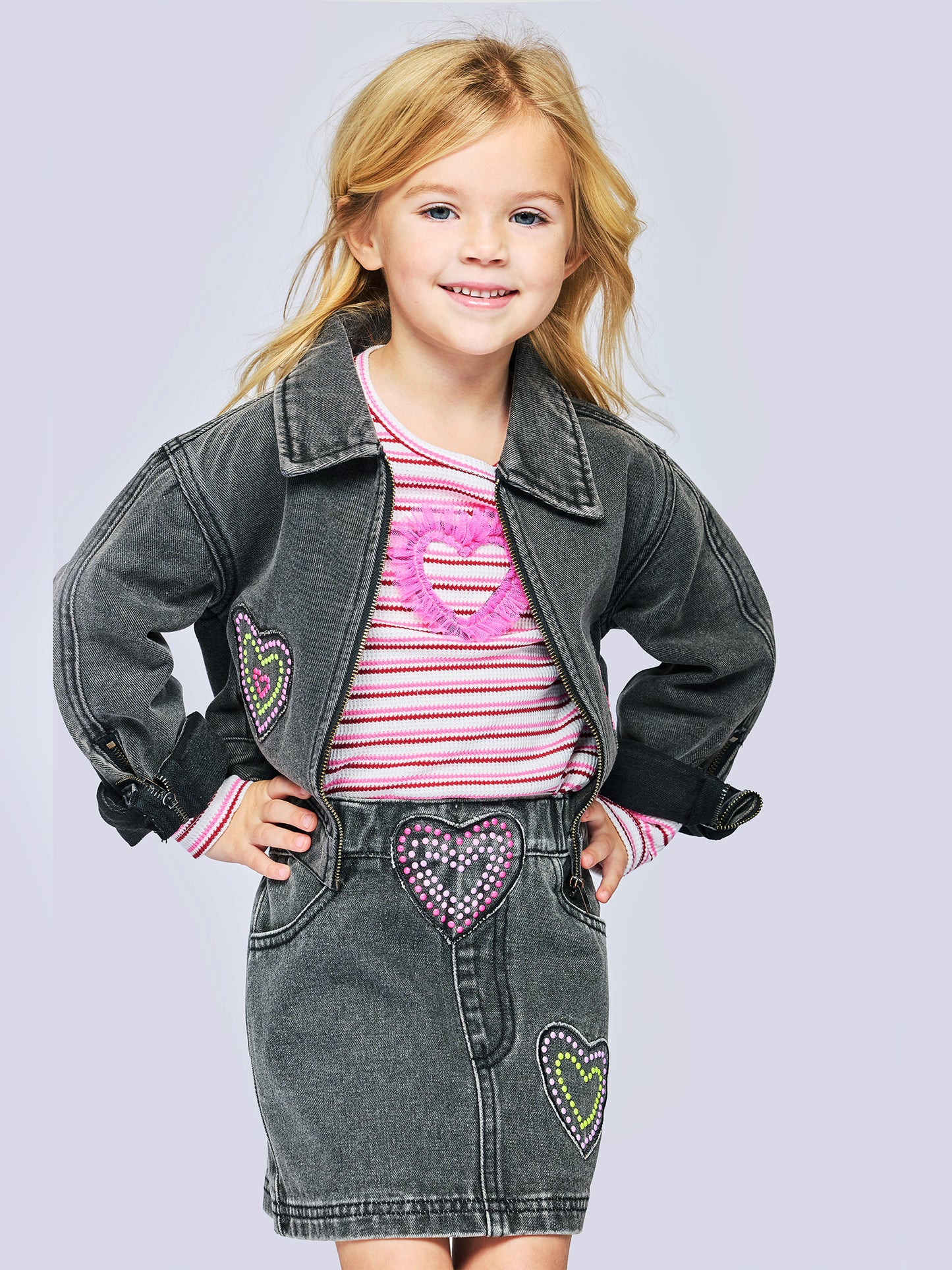 DENIM JACKET WITH HEART HOTFIX DETAIL