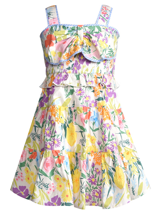 FLORAL PRINT DRESS W/ FRONT BOW DETAIL