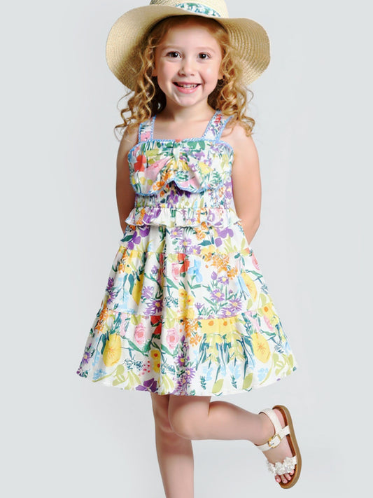 FLORAL PRINT DRESS W/ FRONT BOW DETAIL