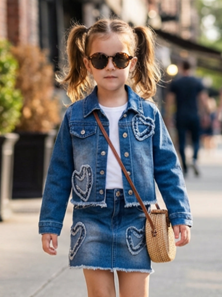 DENIM JACKET WITH HEART PATCH DETAIL