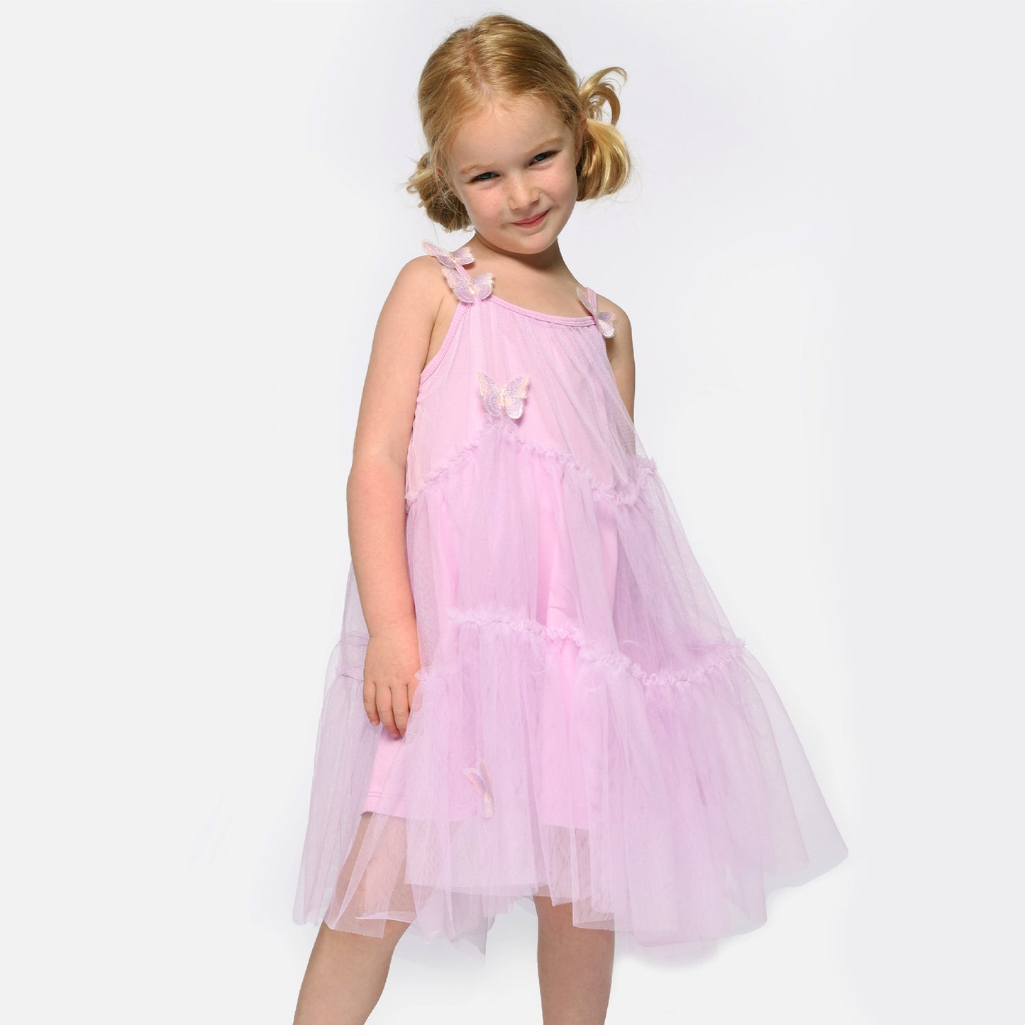 Infant l Toddler l Little Girl Tiered Mesh Ruffle Butterfly Midi Dress