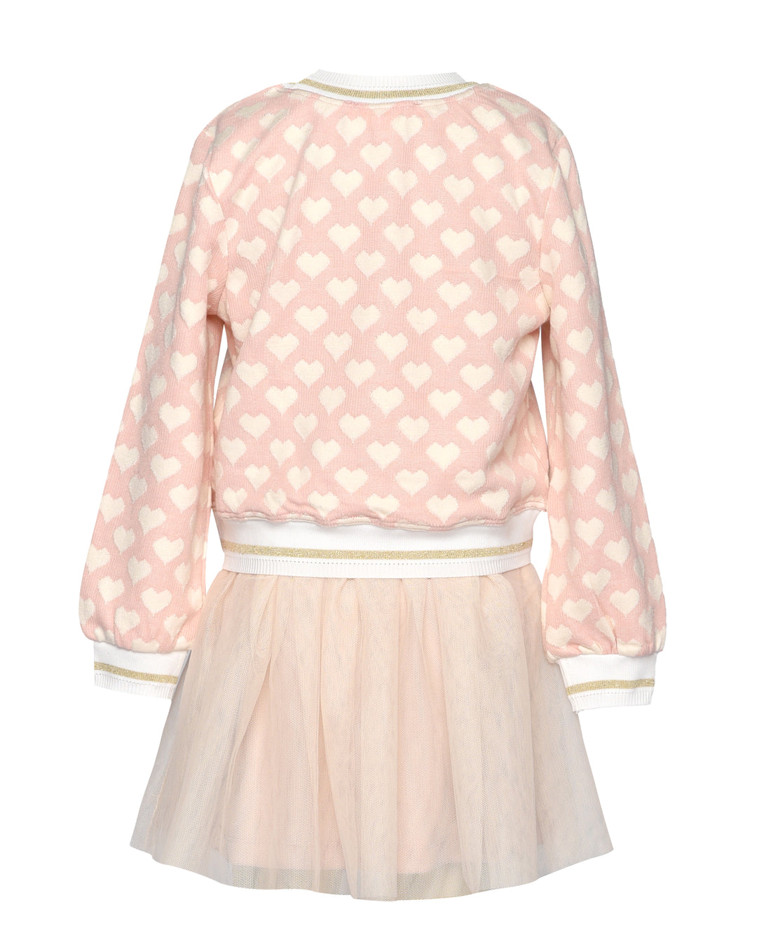 TWOFER DRESS WITH HEART TRIM AND MESH SKIRT