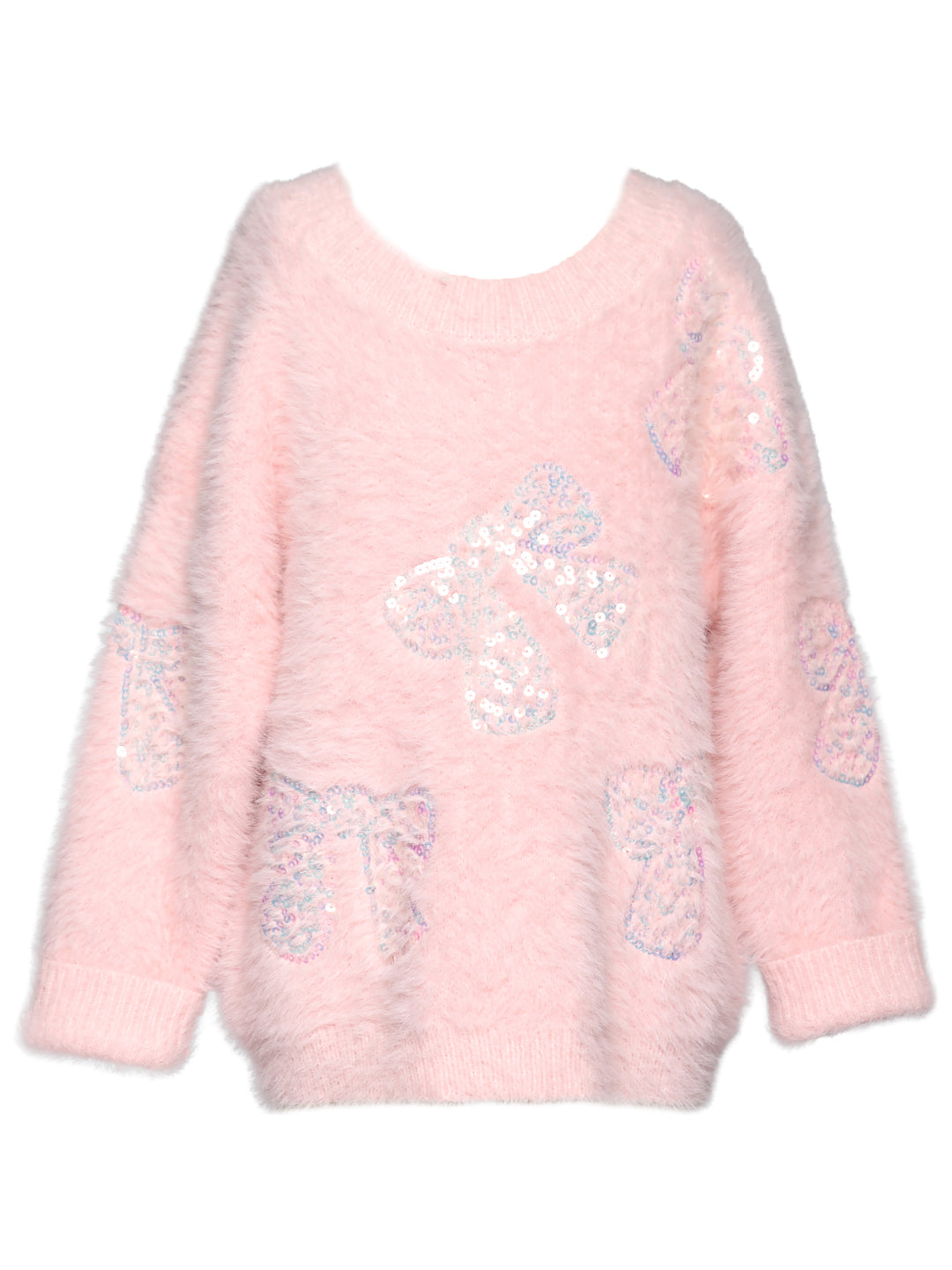 SEQUIN BOW FUZZY SWEATER